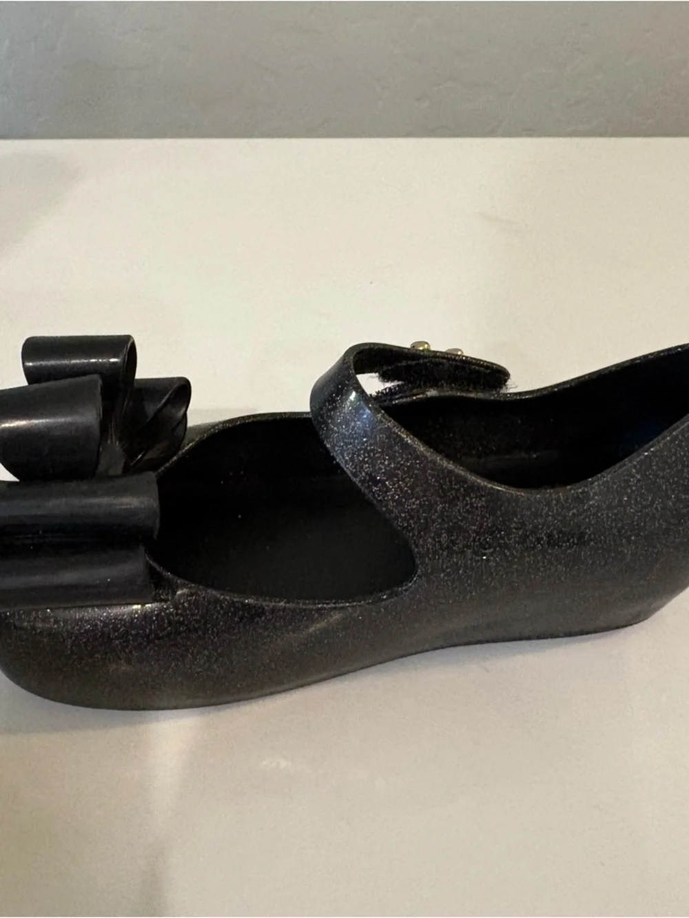 Mini Melissa ultragirl black and silver glitter bow top shoes size 8
